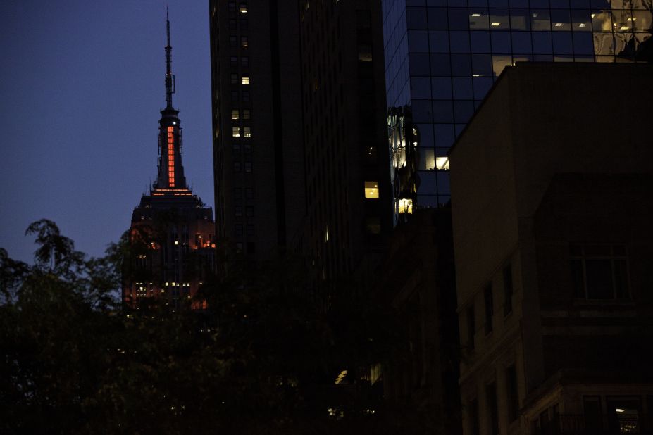 The Empire State Building is lit up in red for Fashion's Night Out.