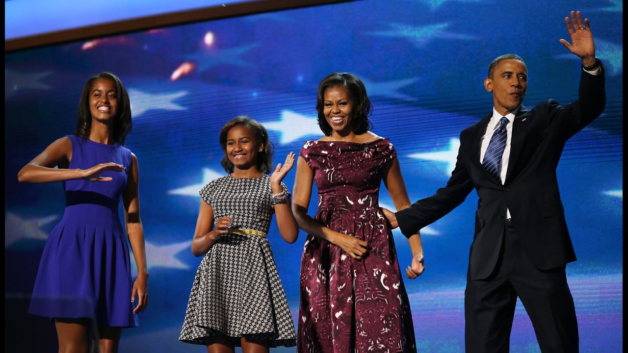 The Obama family takes to the stage as the gathering draws to a close on Thursday, September 6, the final day of the Democratic National Convention in Charlotte, North Carolina. <a href="http://www.cnn.com/2012/08/27/politics/gallery/best-of-rnc/index.html" target="_blank">See the best photos from the Republican National Convention. </a>
