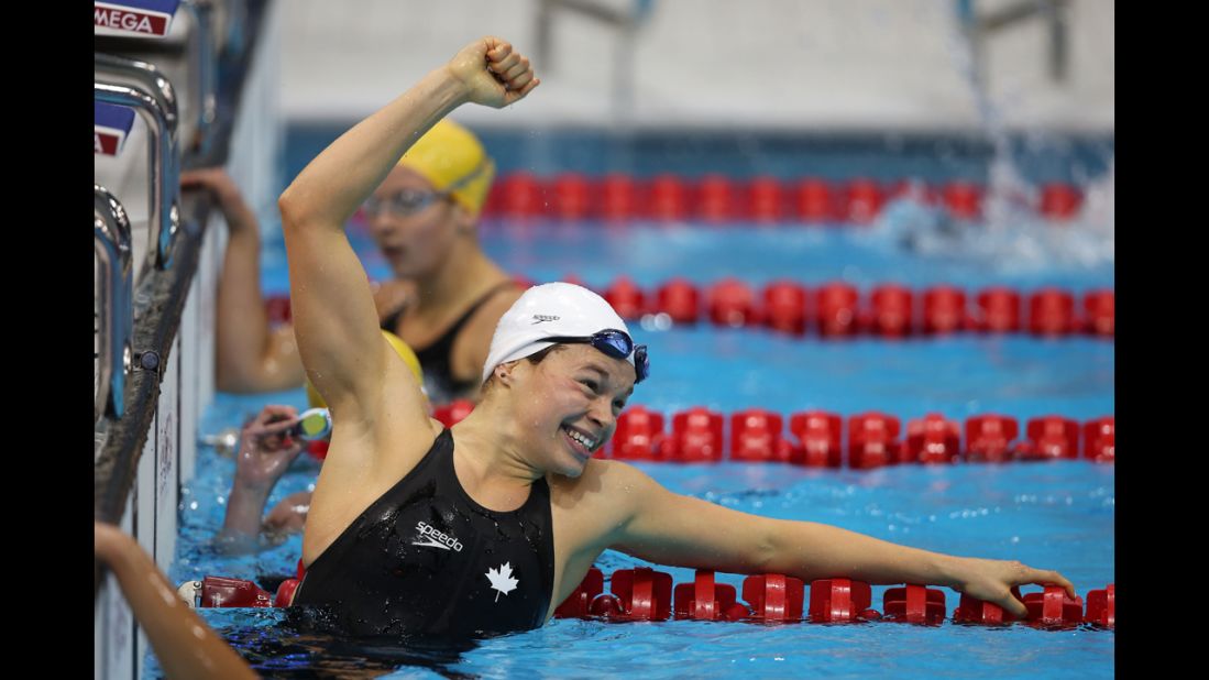 Valerie Grand-Maison of Canada celebrates after winning gold in the women's 200m individual medley - SM13 final on Friday.