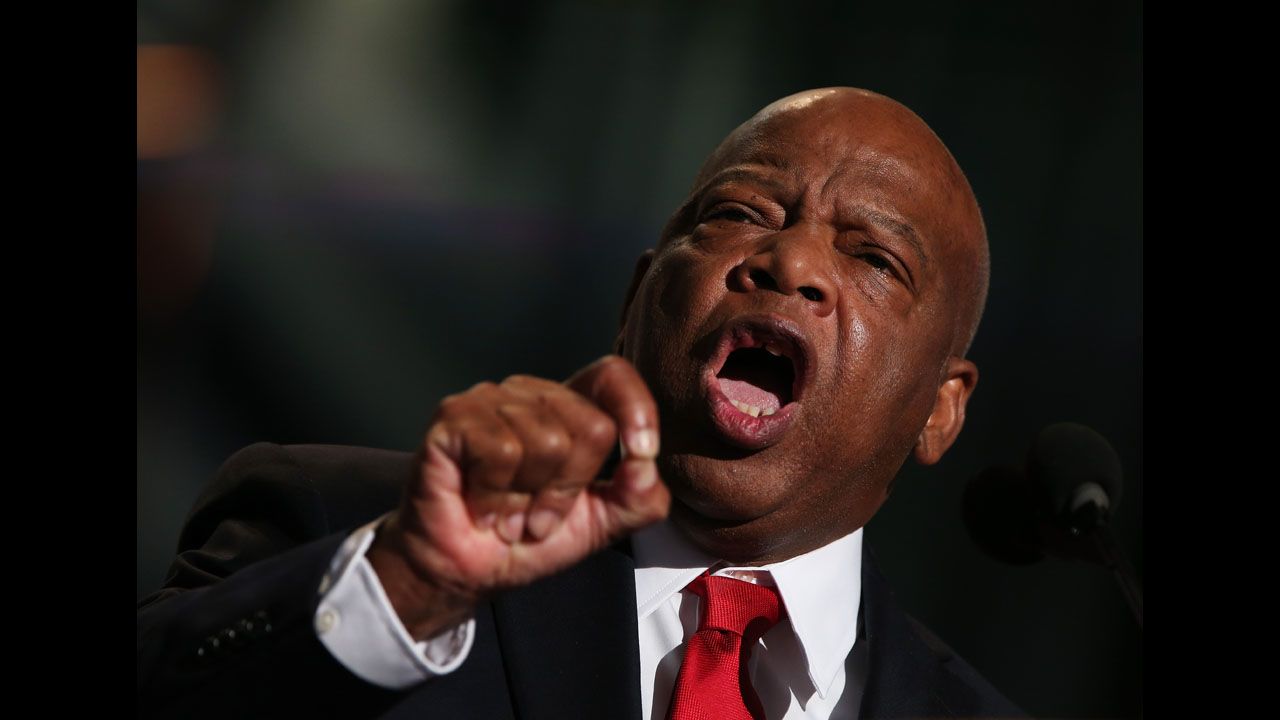 U.S. Rep. John Lewis of Georgia speaks to delegates on Thursday.