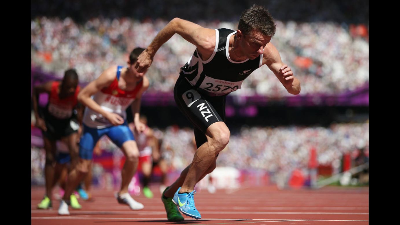 Tim Prendergast of New Zealand competes in the men's 800-meter T13 final on Saturday.