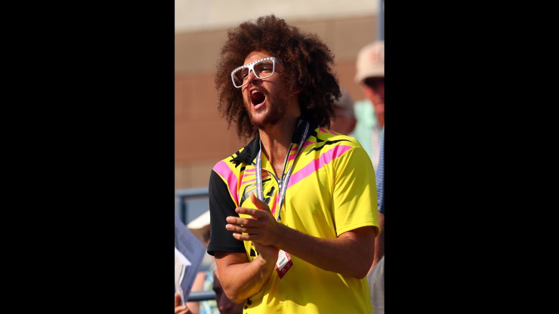 Stefan 'Redfoo' Gordy of the American electro duo LMFAO attends the women's singles semifinal match between  Azarenka and Sharapova on Friday.