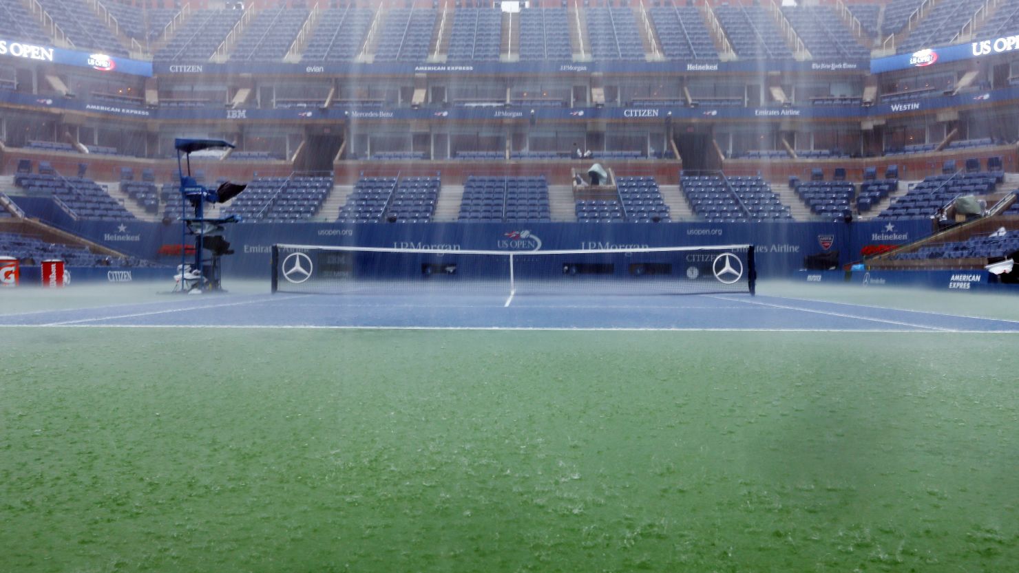 Rain lashed the Arthur Ashe Stadium early on Saturday and is predicted to return later in the day.