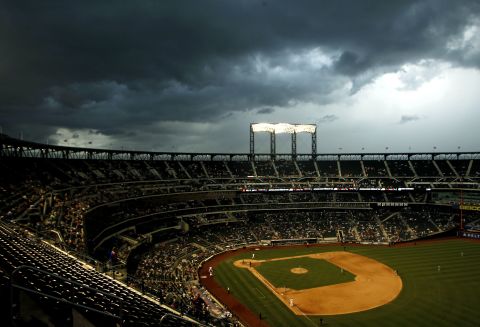 Storm clouds roll in at Citi Field in Queens, where the Atlanta Braves were playing the New York Mets on Saturday.