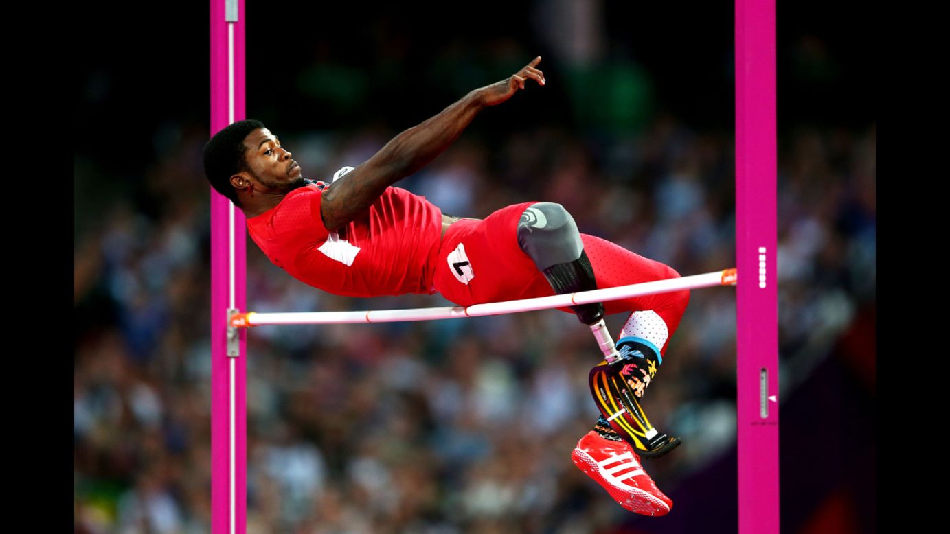 Richard Browne of the United States competes in the men's high jump F46 final on Saturday.