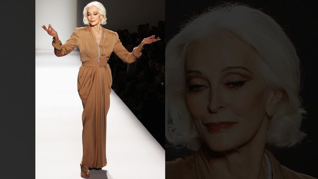 At 81, Carmen Dell'Orefice walks the Norisol Ferrari fashion show, proving you're only as old as you feel.
