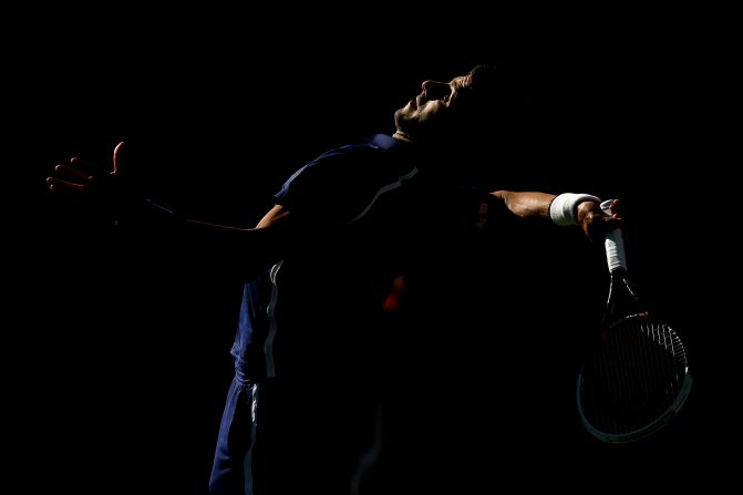 Novak Djokovic of Serbia serves during his men's singles final match against Andy Murray of Great Britain on Monday.