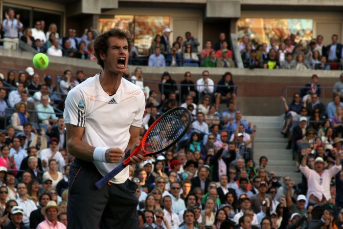 Andy Murray of Great Britain celebrates getting set point after the first set during his men's singles final match against Novak Djokovic of Serbia on Day 15 of the 2012 U.S. Open on Monday, September 10.