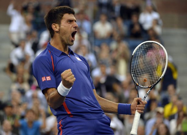 Novak Djokovic of Serbia reacts on court against Andy Murray of Great Britain during the 2012 U.S. Open men's singles final match on Monday, September 10.