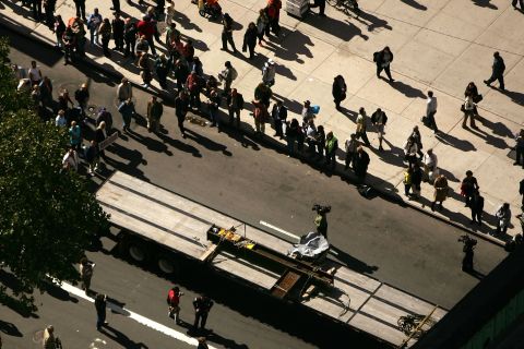The cross is transported to St. Peter's Church in New York City on October 5, 2006.