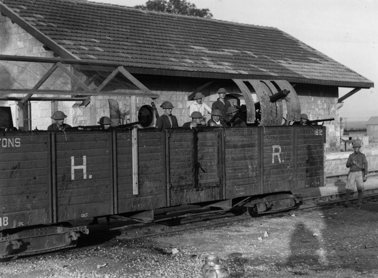 April 19, 1936, marks the first day of the Great Uprising in Palestine. Begun as a general strike, the protest against Jewish immigration into Palestine -- and for national independence -- led to British troops, such as those pictured manning an armored train, being sent to keep order.