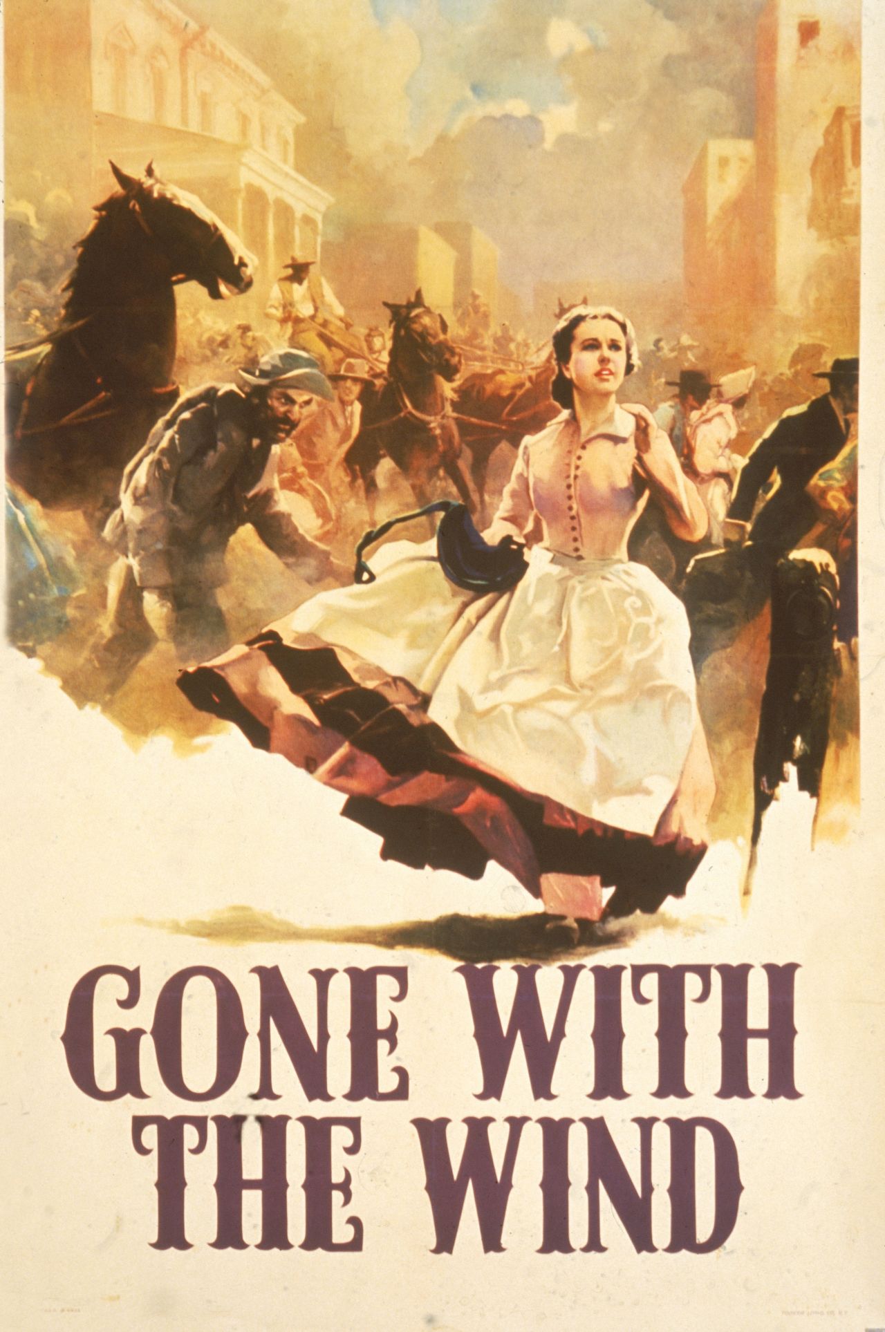 Scarlett O'Hara runs through the street in this promotional poster for the book 'Gone With the Wind,' which is published on June 30, 1936.