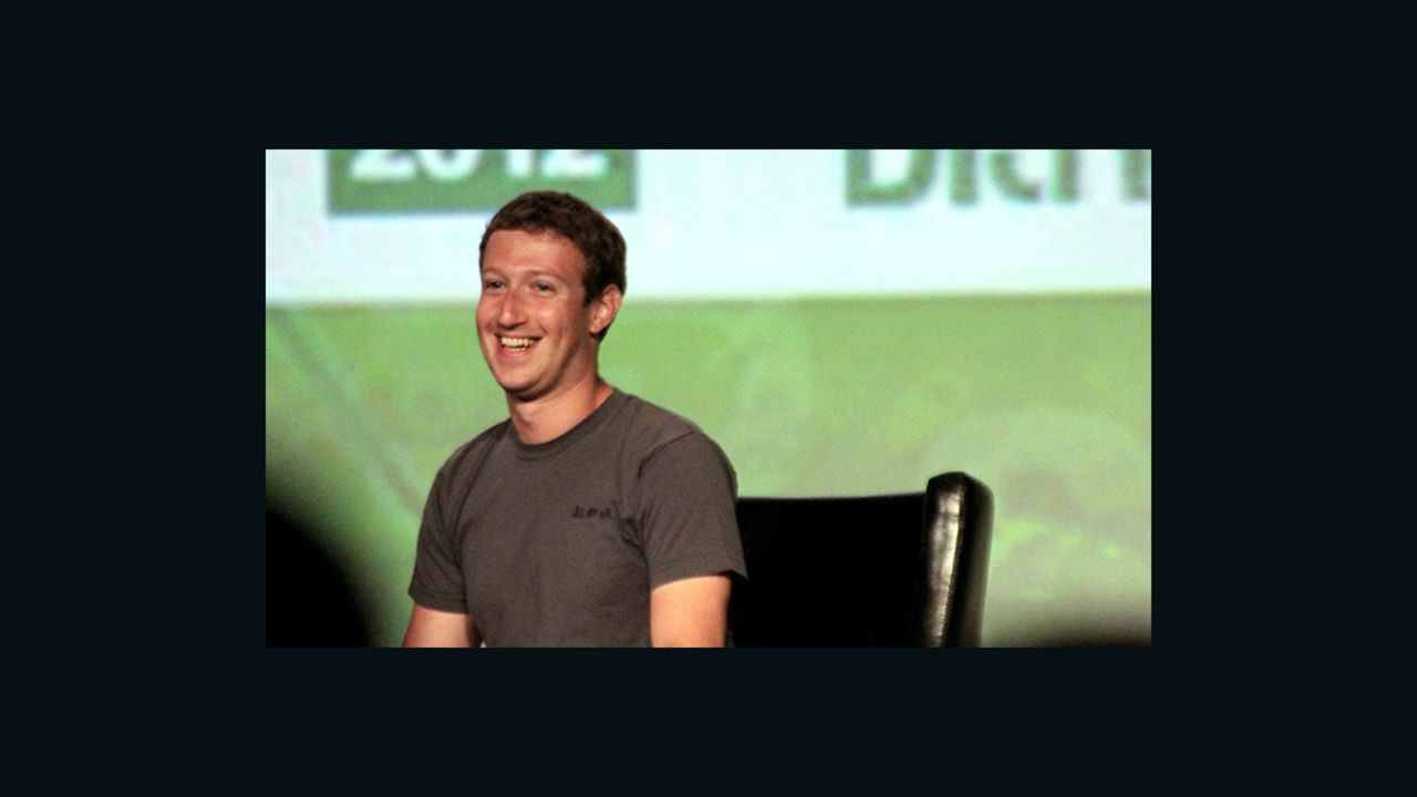 Facebook CEO Mark Zuckerberg at the 2012 TechCrunch Disrupt conference, wearing ... yes, a gray T-shirt. 