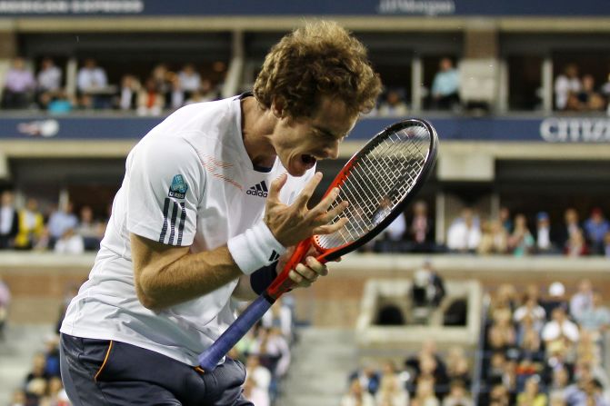 Andy Murray of Great Britain reacts during his men's singles final match against Novak Djokovic of Serbia on Monday.
