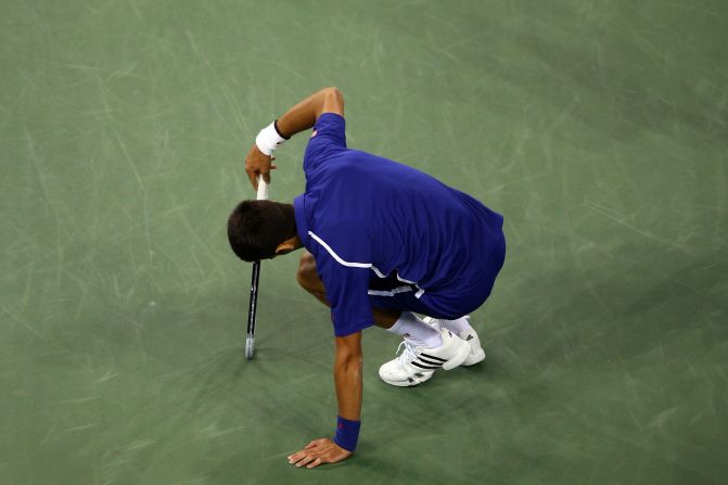 Novak Djokovic reacts during his men's singles final match against Andy Murray.