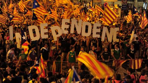 Catalonian independence supporters gather in Barcelona on Sept. 11 amid anger at Spain's financial crisis.