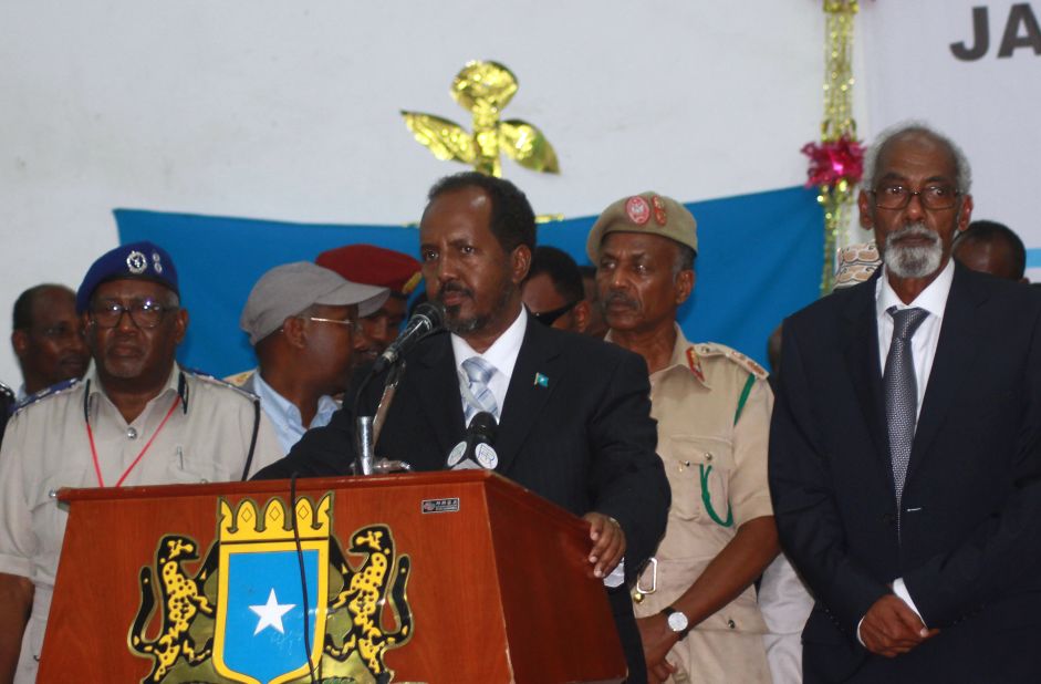 Somalia's new President Hassan Sheikh Mohamud delivers a speech on September 10 in Mogadishu, Somalia.