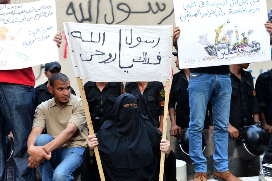 Egyptian demonstrators continue to stake out the U.S. Embassy in Cairo on Wednesday. 