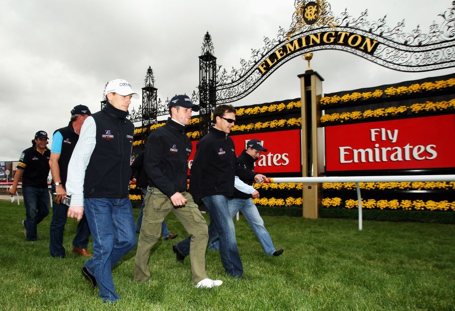 Team Ballydoyle inspect the track at Melbourne Cup's Flemington Racecourse. The Ballydoyle stables in Ireland were also home to Nijinksy -- the last Triple Crown winner.