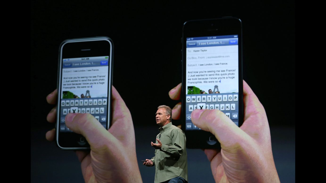Phil Schiller, Apple senior vice president of worldwide product marketing, announces the iPhone 5.