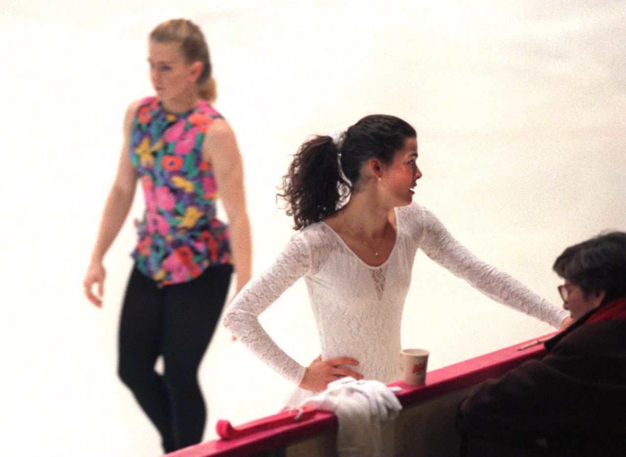 Tonya Harding (left) and Nancy Kerrigan studiously avoid one another as they train for the 1994 Winter Olympics, just one month after Harding's former husband had hired an assailant to break Kerrigan's legs. The latter had the last laugh as she took Olympic silver, with Harding finishing eighth. 