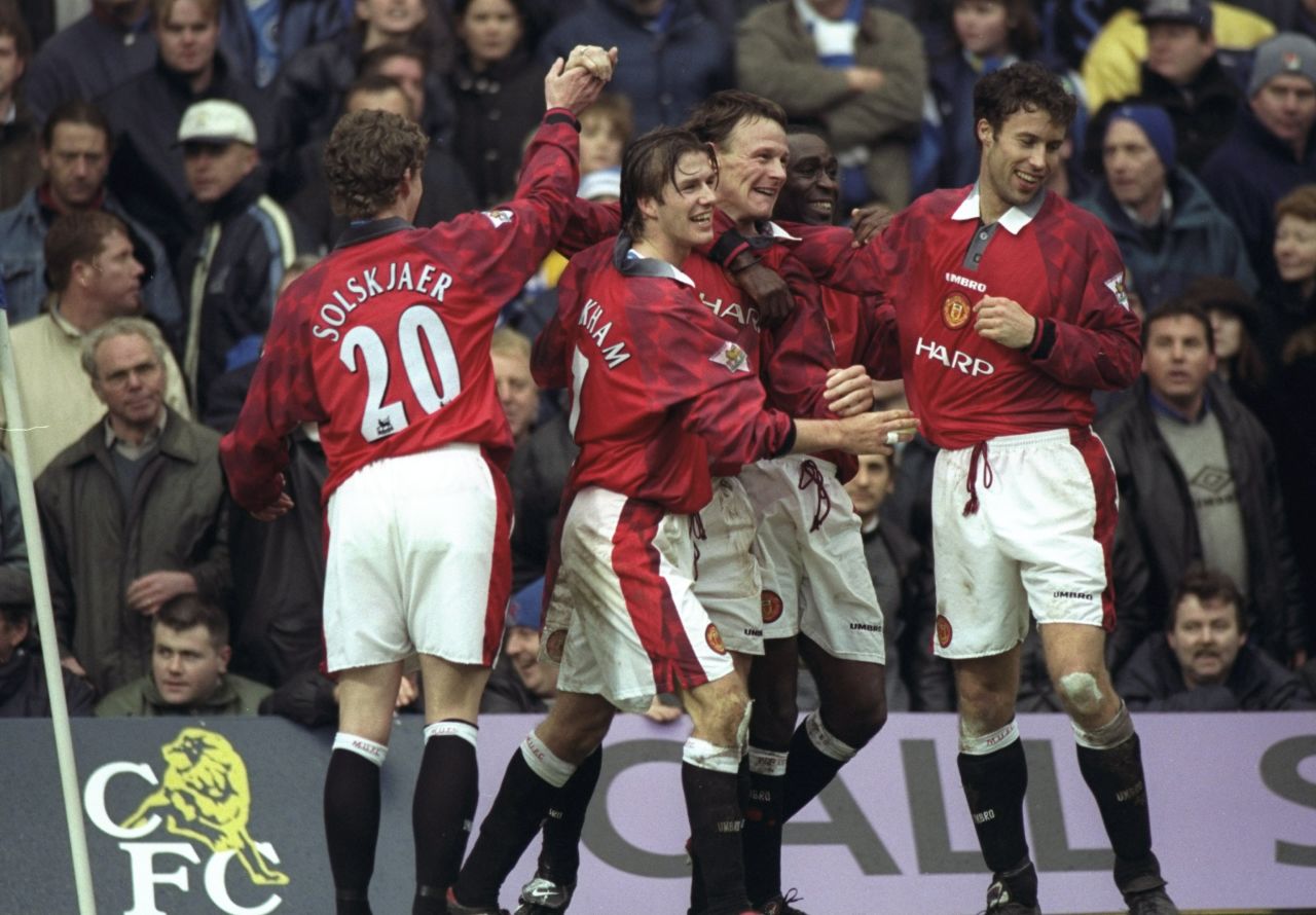 Strikers Teddy Sheringham (centre) and Andrew Cole (second from right) won a host of trophies at Manchester United together despite barely talking to one another on a social basis. 