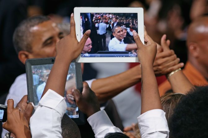 President Obama greets supporters during a campaign stop at the Palm Beach County Convention Center in West Palm Beach, Florida, on Sunday.