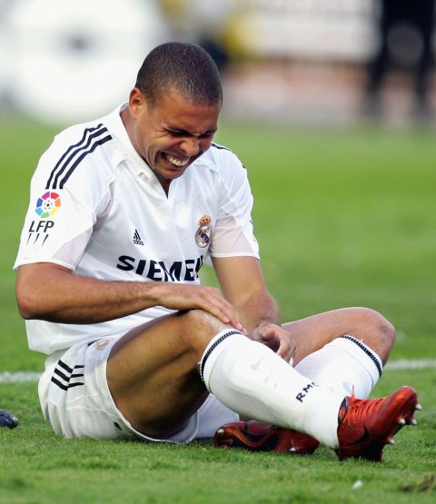 During his career Ronaldo was hampered by chronic knee injuries. After scoring a stunning hat-trick in a European Champions League game against Manchester United and with Real on track for a treble, Ronaldo again succumbed to injury. In 2007, Ronaldo was sold to AC Milan having scored 104 goals in 177 matches for Real.
