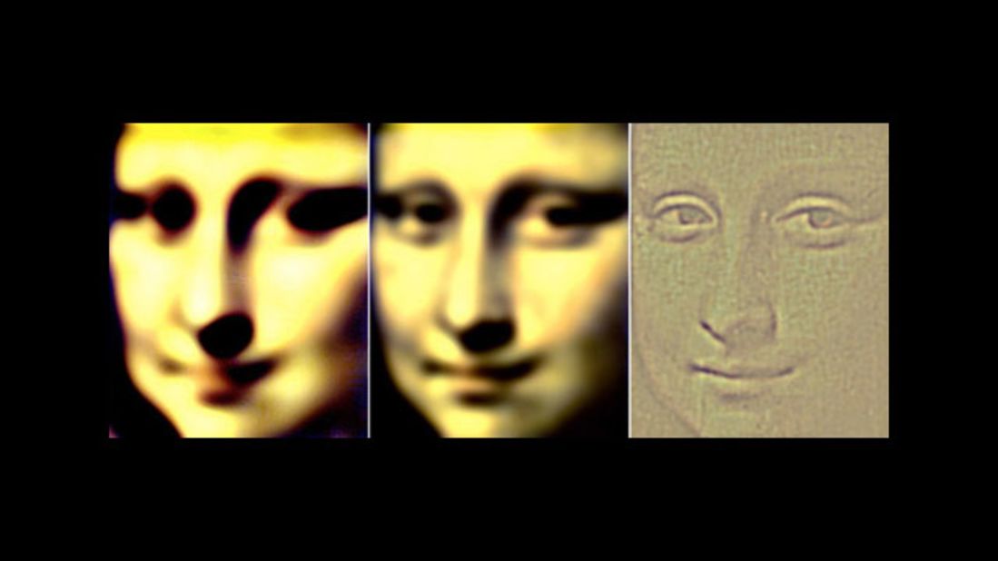 This is a simulation by Margaret Livingstone of what you perceive when you view the "Mona Lisa" in your peripheral vision, on the left and middle, and straight-on. Note how the smile changes. 