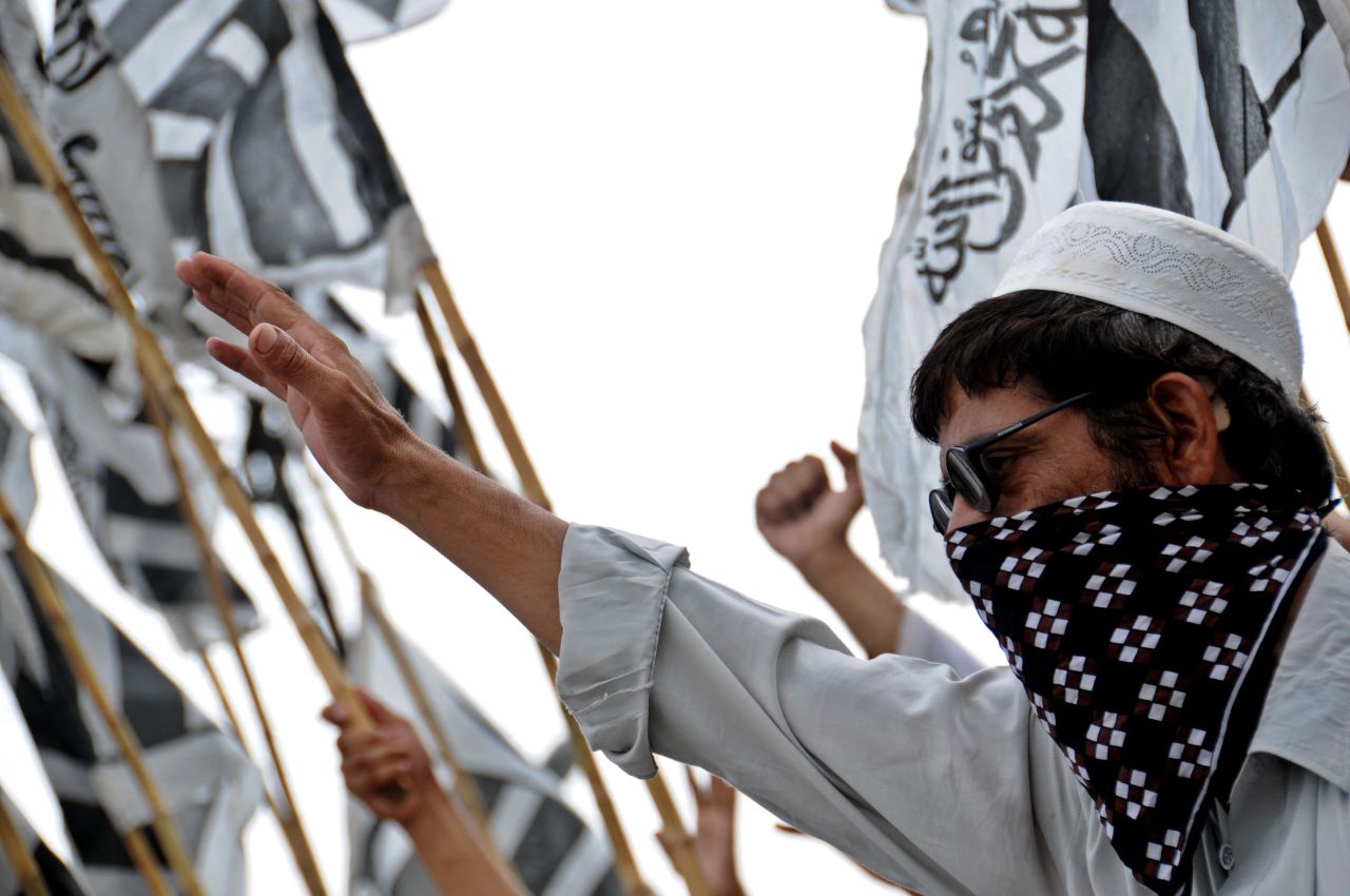 Supporters of Jamat ud Dawa shout during a protest against an anti-Islam video in Peshawar, Pakistan, on Friday.