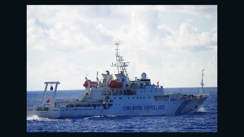 A Chinese maritime surveillance ship is shown Friday 18 km (11 miles), according to the Japan Coast Guard, off islands disputed by Japan and China.