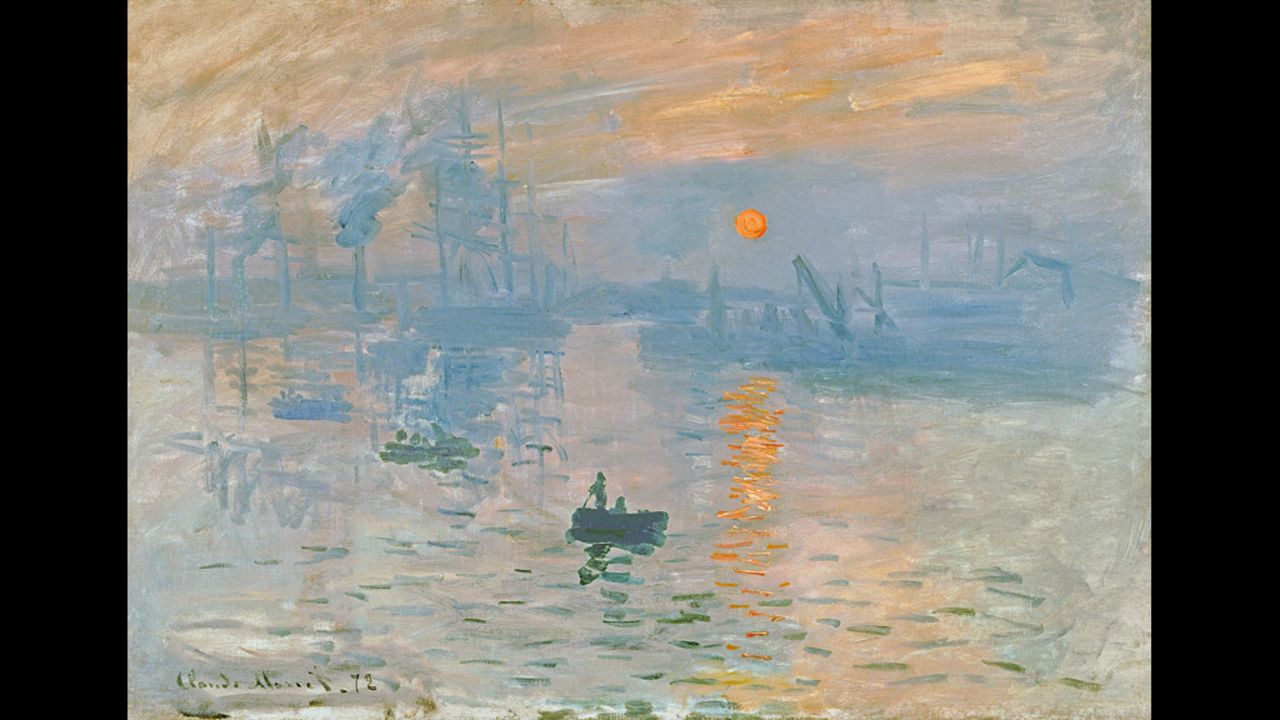 In "Impression Sunrise" by Claude Monet, circa 1873, the artist makes the sun look unusually bright by choosing an orange with the same luminance as the background, says Margaret Livingstone of Harvard University. 