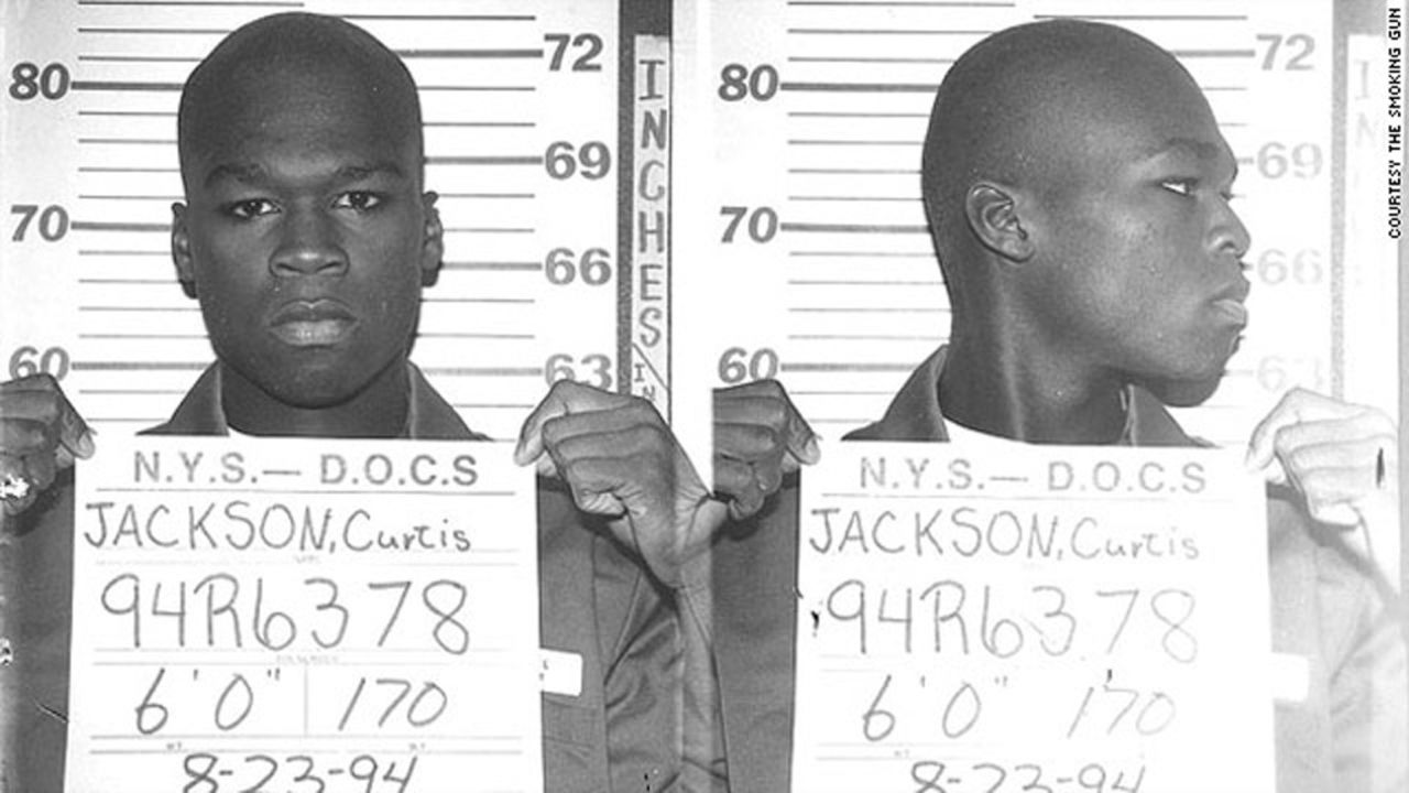 Curtis Jackson, aka 50 Cent, posed for this mug shot in 1994 when he was arrested at 19 for allegedly dealing heroin and crack cocaine. 