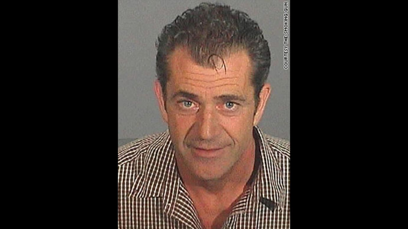 This mug shot was snapped after Mel Gibson, now notorious for getting himself into trouble, was arrested and charged with drunken driving in 2006. 