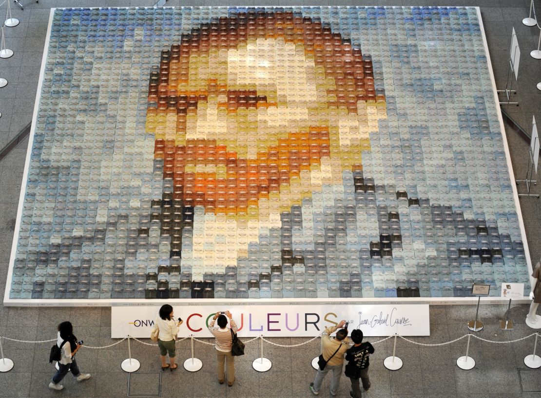 Van Gogh's self-portrait is remade with 2,070 polo shirts, created by Japan's apparel maker Onward Kashiyama Co. You can see both the portrait and the shirts.