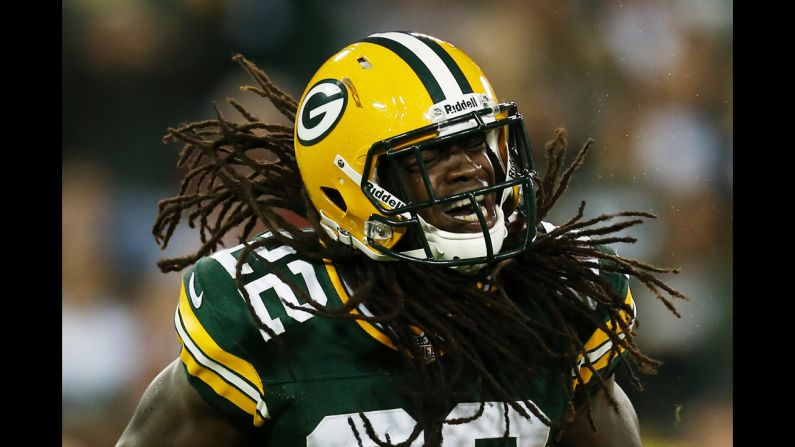 Safety Jerron McMillian of the Green Bay Packers reacts after breaking up a pass intended for tight end Kellen Davis of the Chicago Bears in the third quarter at Lambeau Field on Thursday, September 13, in Green Bay, Wisconsin.