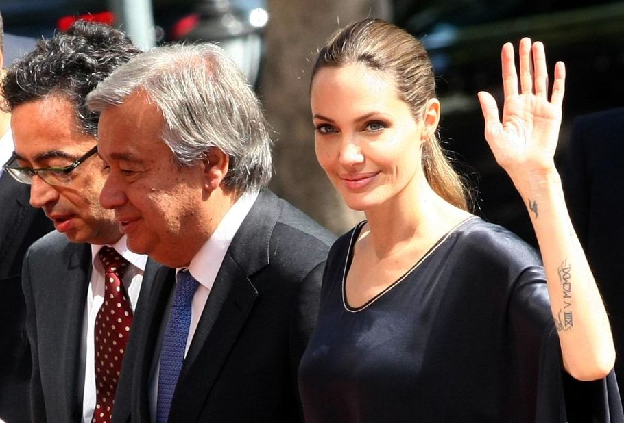Jolie and U.N. High Commissioner for Refugees Antonio Guterres, center, arrive on Thursday to meet with the Turkish deputy prime minister in Ankara.
