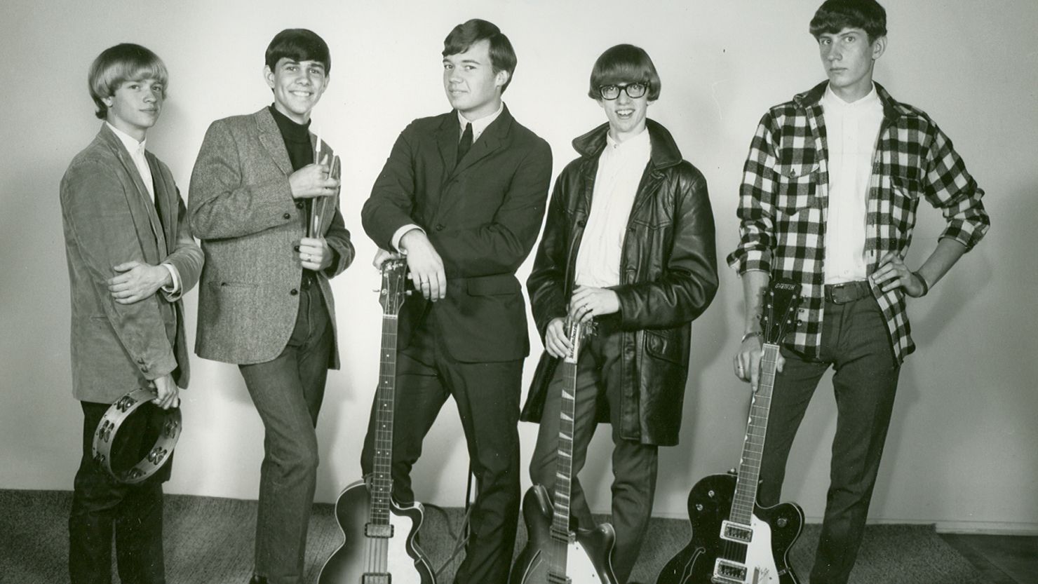 The Dantes, an Ohio band, in 1965, when they were aspiring to big things.  Lead singer, Barry Hayden, is at left holding tambourine.  