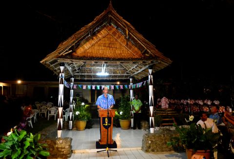 Prince William makes a speech at the Government House in Honiara on Sunday.