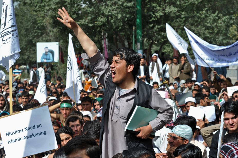 An Afghan youth shouts slogans during an anti-U.S. protest in Kabul, Afghanistan, on Sunday.