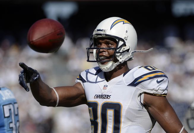 Wide receiver Malcom Floyd of the San Diego Chargers throws the ball after a reception against the Tennessee Titans on Sunday.