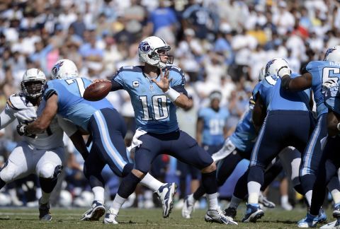 Tennessee Titans quarterback Jake Locker looks to pass in Sunday's game against the San Diego Chargers.