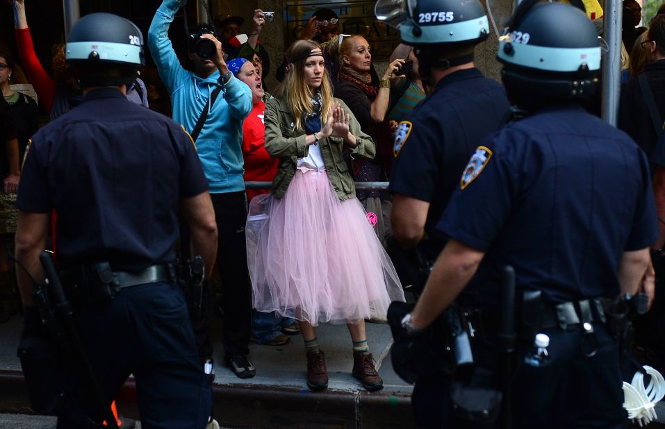 Participants in the Occupy Wall Street protest take part in a rally to mark the one-year anniversary of the movement on Monday.