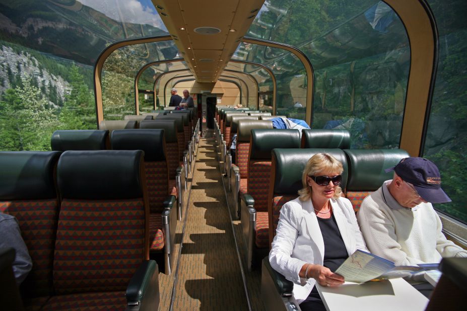 In the Via Rail Canadian Panorama Car, the glass dome allows passengers a scenic panorama during their trip. 