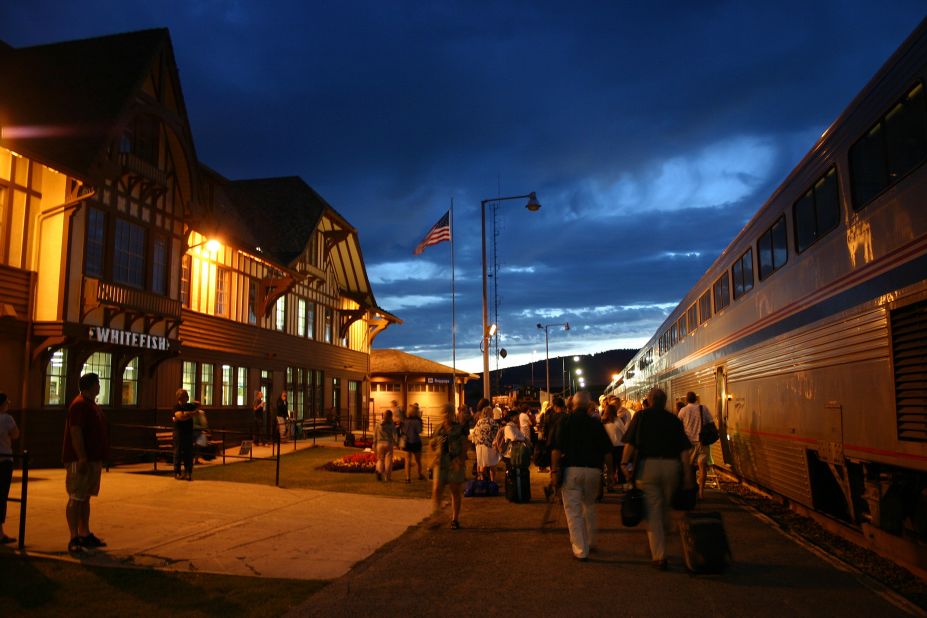 After traveling through the national partk, the Empire Builder makes a stop at Whitefish, Montana. 