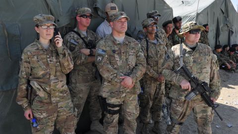 U.S. soldiers watch as the Bagram prison is turned over to Afghan authorities at the U.S. airbase in Bagram on September 10.
