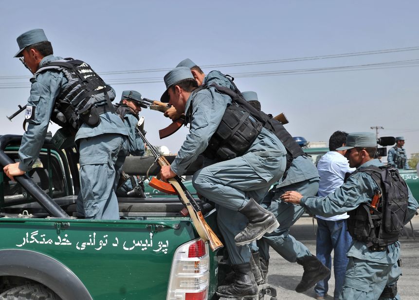 Afghan police leave Jalalabad Road following an anti-U.S. protest Monday in Kabul. 