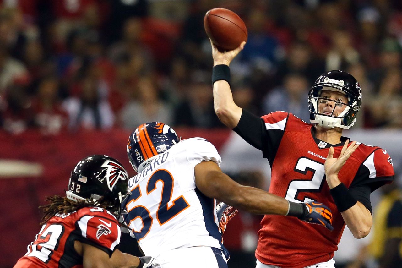 Quarterback Matt Ryan of the Atlanta Falcons throws the ball against the Denver Broncos on Monday.