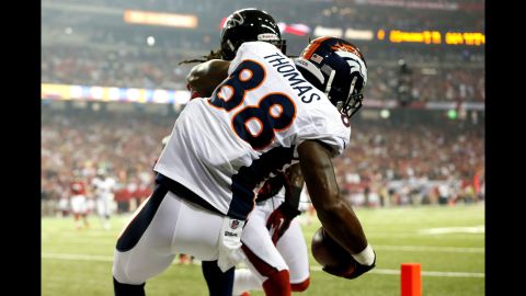 Demaryius Thomas of the Denver Broncos scores a touchdown Monday against the Atlanta Falcons.