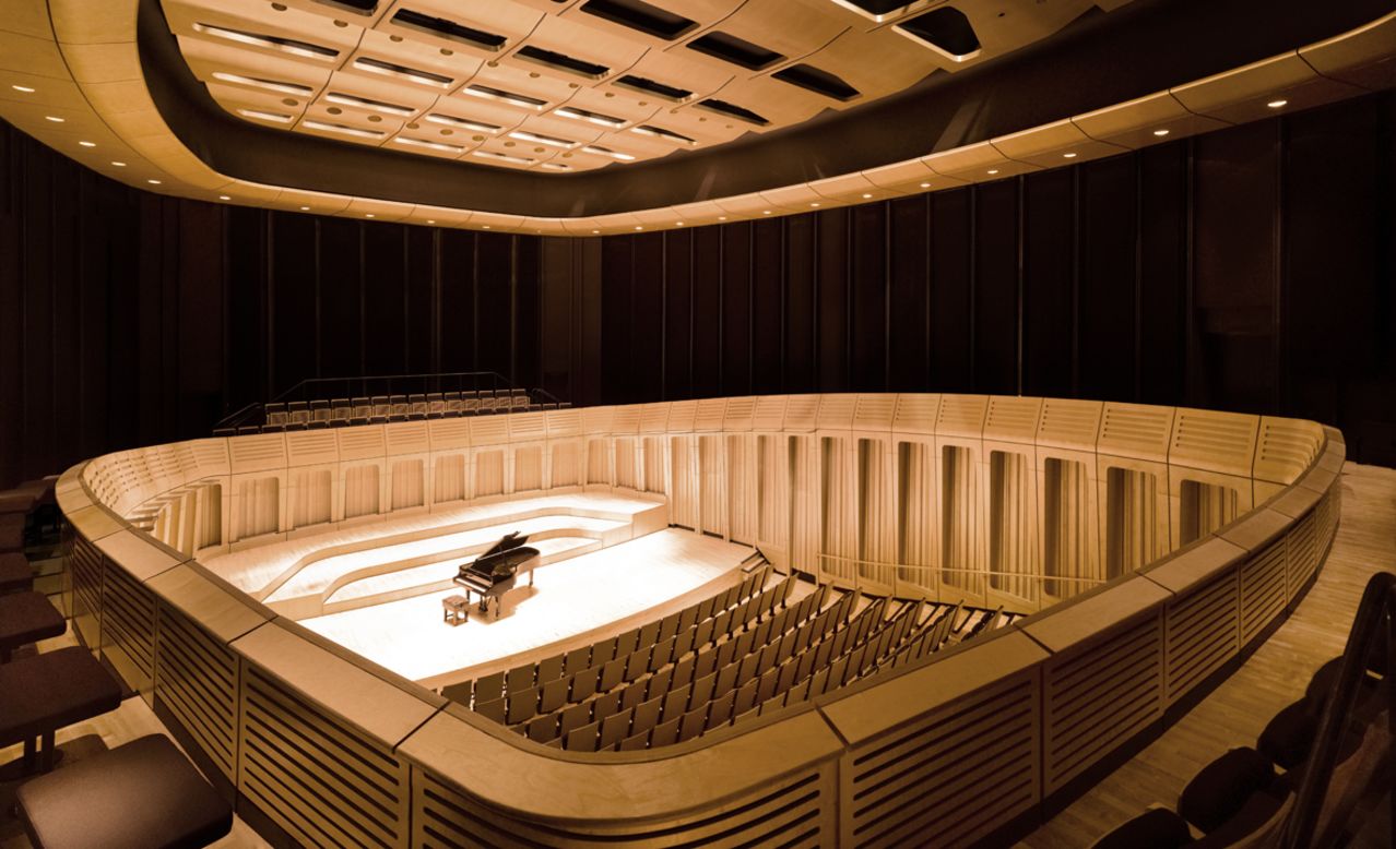 The Royal Welsh College of Music and Drama, which opened to students last year, also utilizes interior panels of timber cladding as part of its $37m refurbishment. <br /><em>Designed by: BFLS, UK</em>